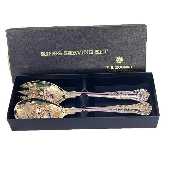 Vintage FB Rogers Kings Shell Silverplate Salad Serving Set In Original Box - Picture 1 of 14
